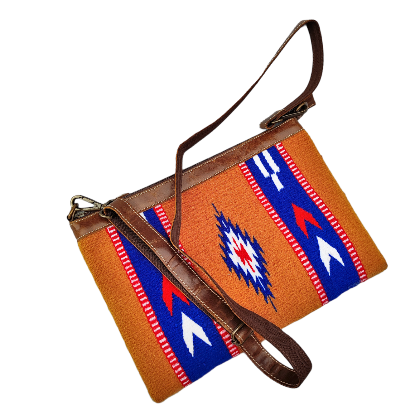 Messenger Bag Leather With Woolen Navajo